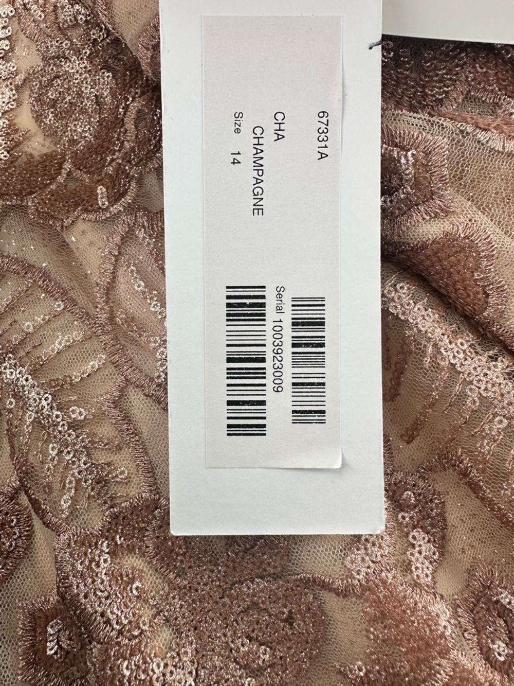 Jovani 67331 Champagne Lace Mermaid Gown – Size 14 - Picture 4 of 6